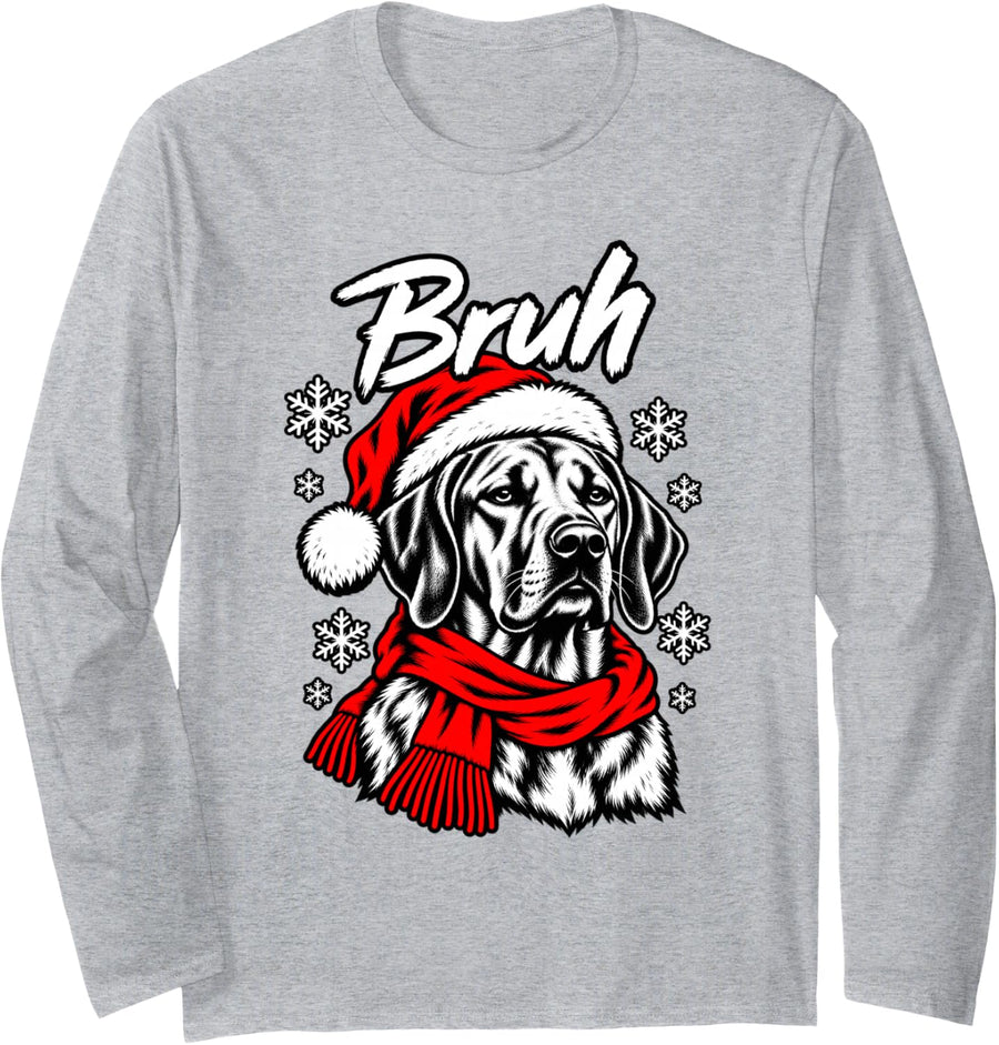 Bruh Deadpan Rhodesian Ridgeback Christmas Dog Tee Long Sleeve T-Shirt - Adult Unisex Heather Grey