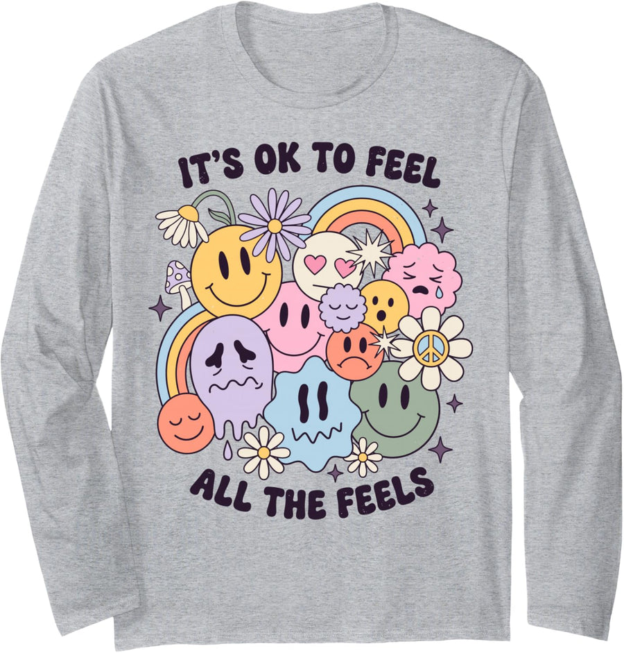 It's OK to Feel All The Feels Emotional Wellness Long Sleeve T-Shirt - Adult Unisex Heather Grey