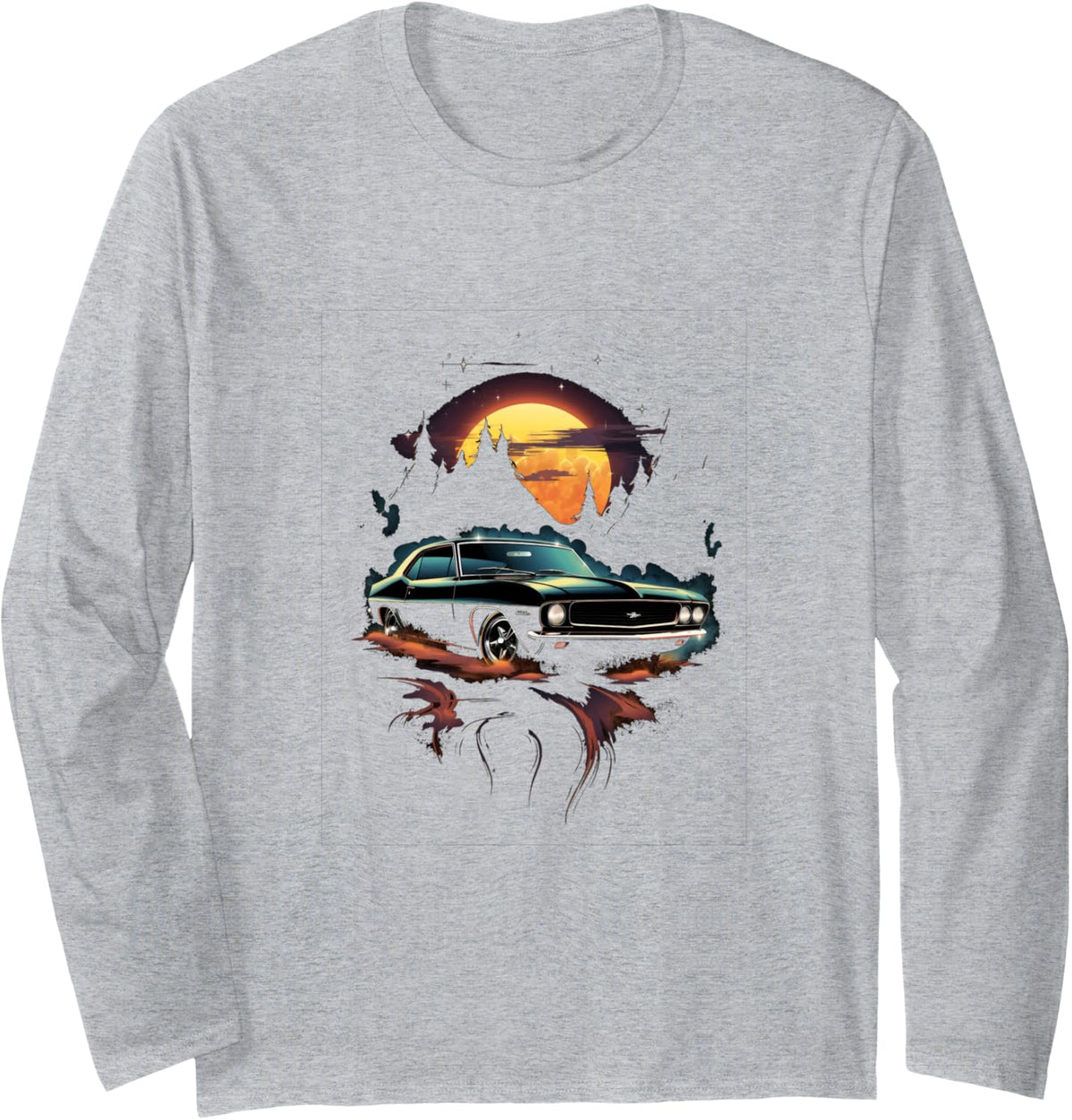 Muscle Car Oldtimer Vintage Car Long Sleeve T-Shirt - Adult Unisex Heather Grey