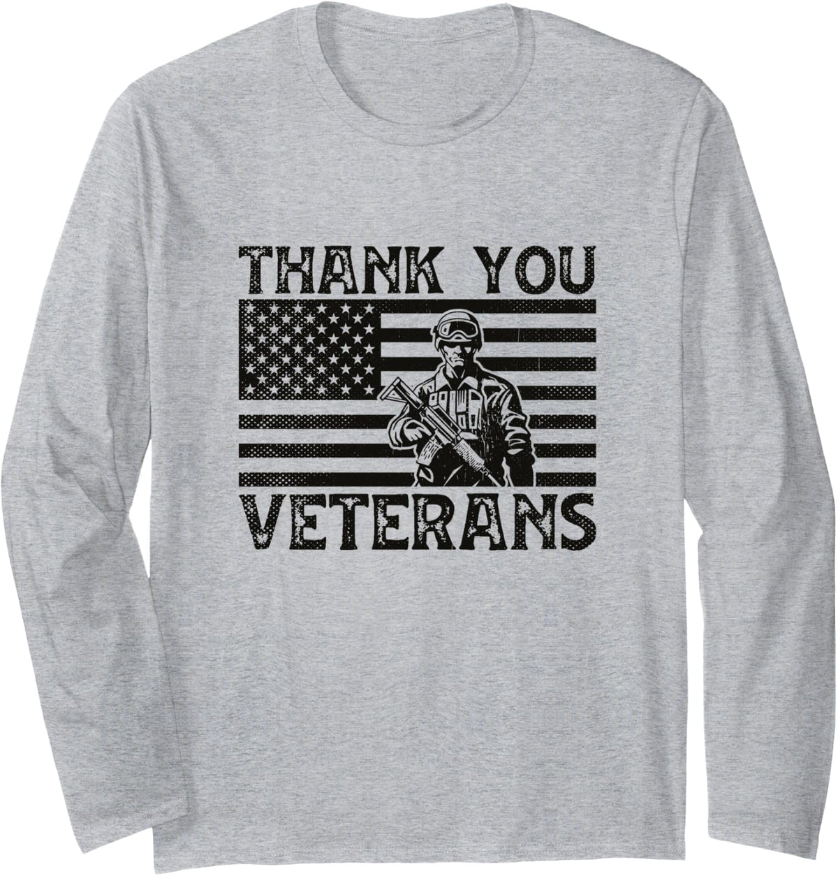 Thank You Veterans Soldier Memorial Day Patriotic Veteran Long Sleeve T-Shirt - Adult Unisex Heather Grey