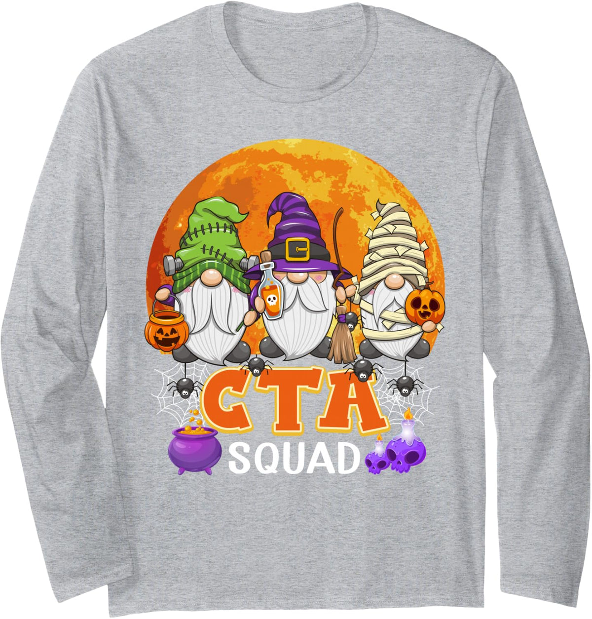 CTA Squad Halloween Chiropractic Therapy Gnome Matching Long Sleeve T-Shirt - Adult Unisex Heather Grey