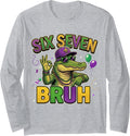 Six Seven Bruh Boys Kids Mardi Gras Alligator Mardi Gator 67 Long Sleeve T-Shirt - Adult Unisex Heather Grey