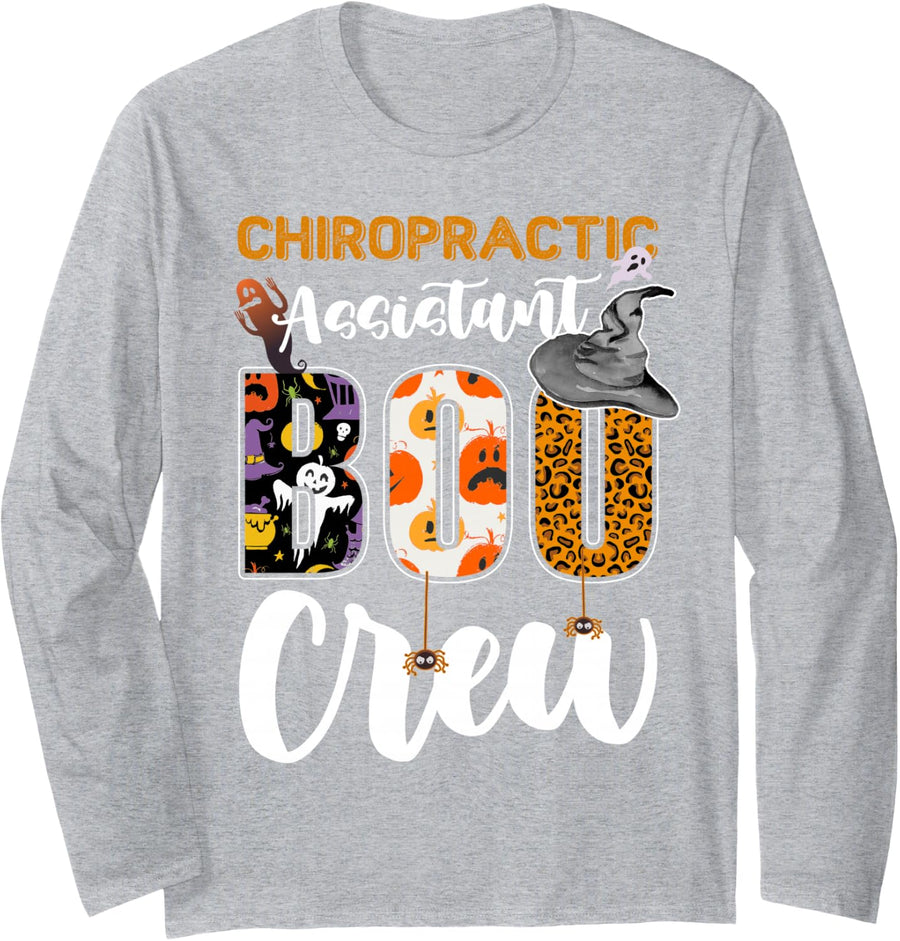 Chiropractic Assistant Boo Crew Halloween Costume Matching Long Sleeve T-Shirt - Adult Unisex Heather Grey