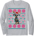 Santa Ugly Christmas Lights Doberman Pinscher Dog Xmas Long Sleeve T-Shirt - Adult Unisex Heather Grey