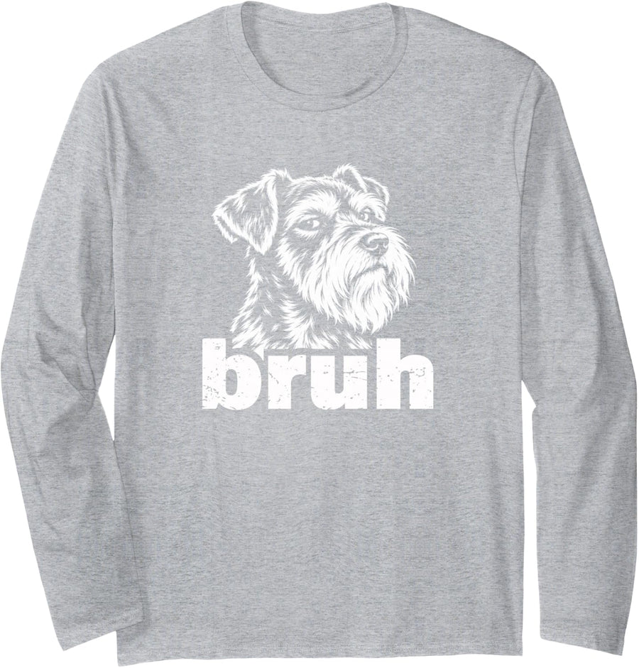 Mens Womens Moms Bro Bruh Miniature Schnauzer Dog Lover Long Sleeve T-Shirt - Adult Unisex Heather Grey