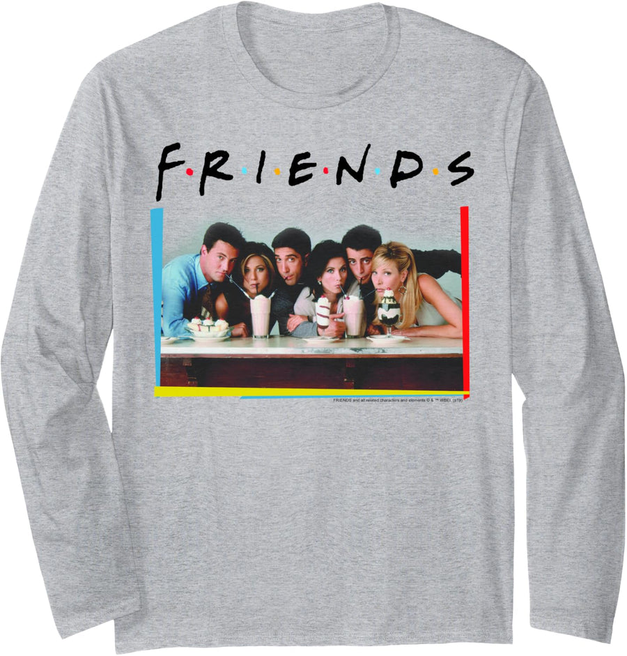 Friends Group Shot Milkshake Portrait Long Sleeve T-Shirt - Adult Unisex Heather Grey