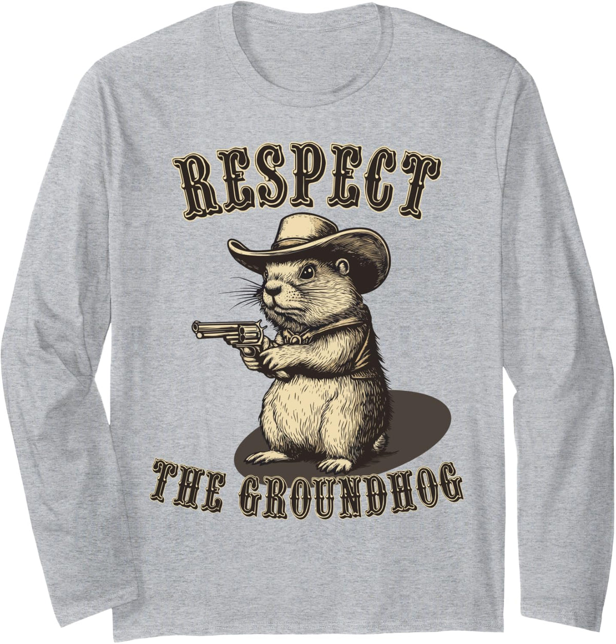 Respect The Groundhog Happy Ground-Hog Day Funny Punxsy Phil Long Sleeve T-Shirt - Adult Unisex Heather Grey