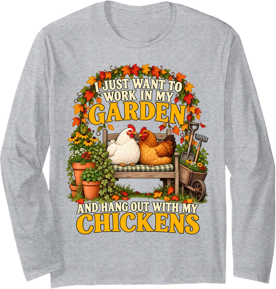 My Garden My Chickens Funny Gardener Farm Lover Women Long Sleeve T-Shirt - Adult Unisex Heather Grey