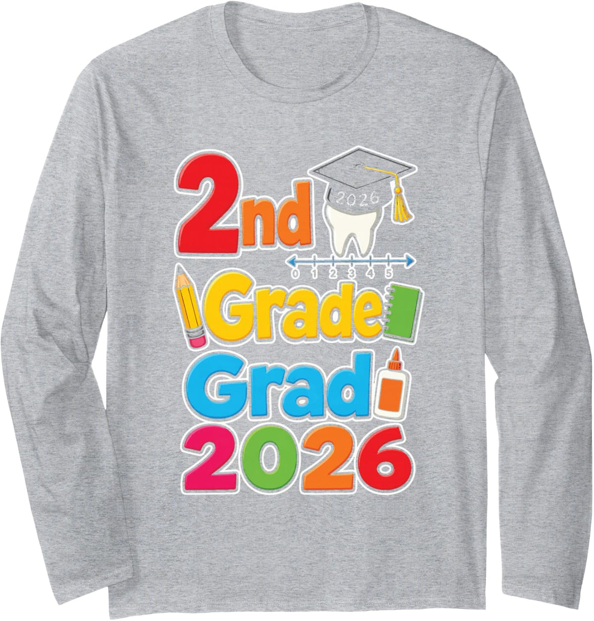 2nd Grade Grad 2026 Second Elementary Graduation Kids Long Sleeve T-Shirt - Adult Unisex Heather Grey