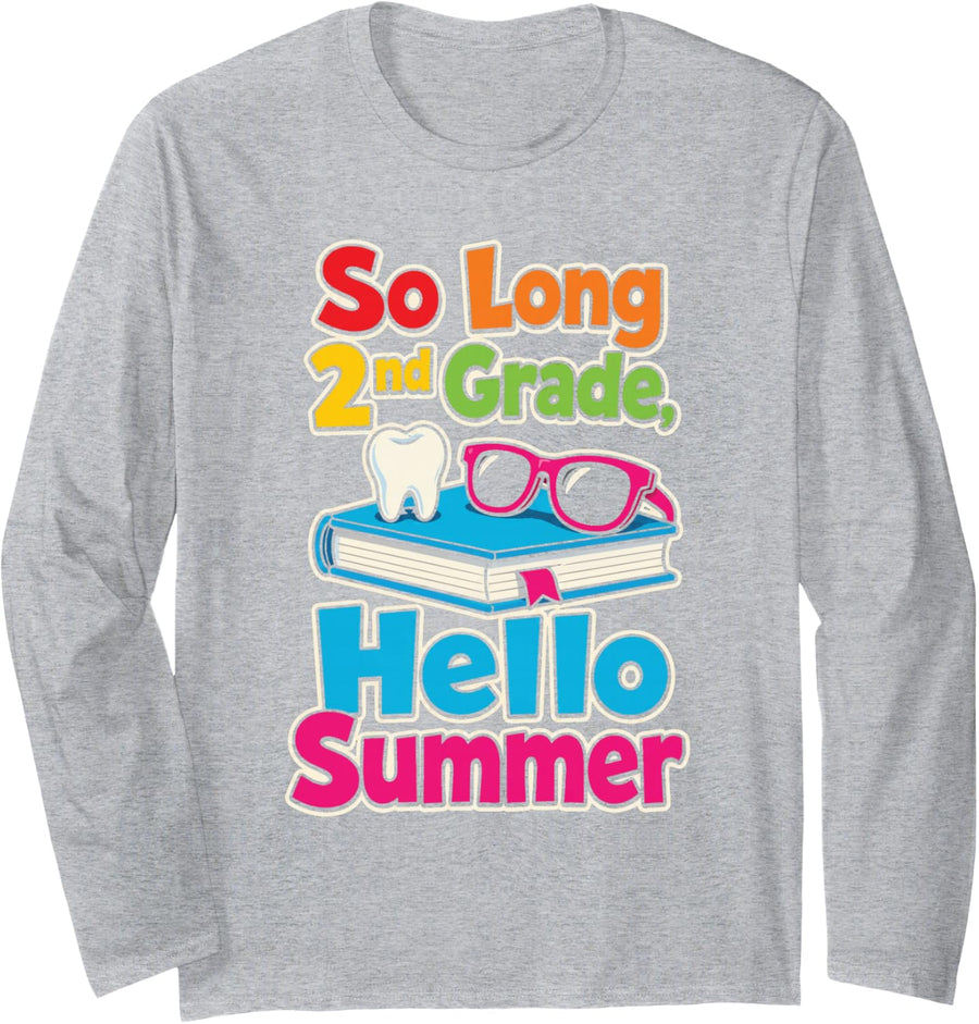 2nd Grade So Long Hello Summer Elementary School Kids Long Sleeve T-Shirt - Adult Unisex Heather Grey
