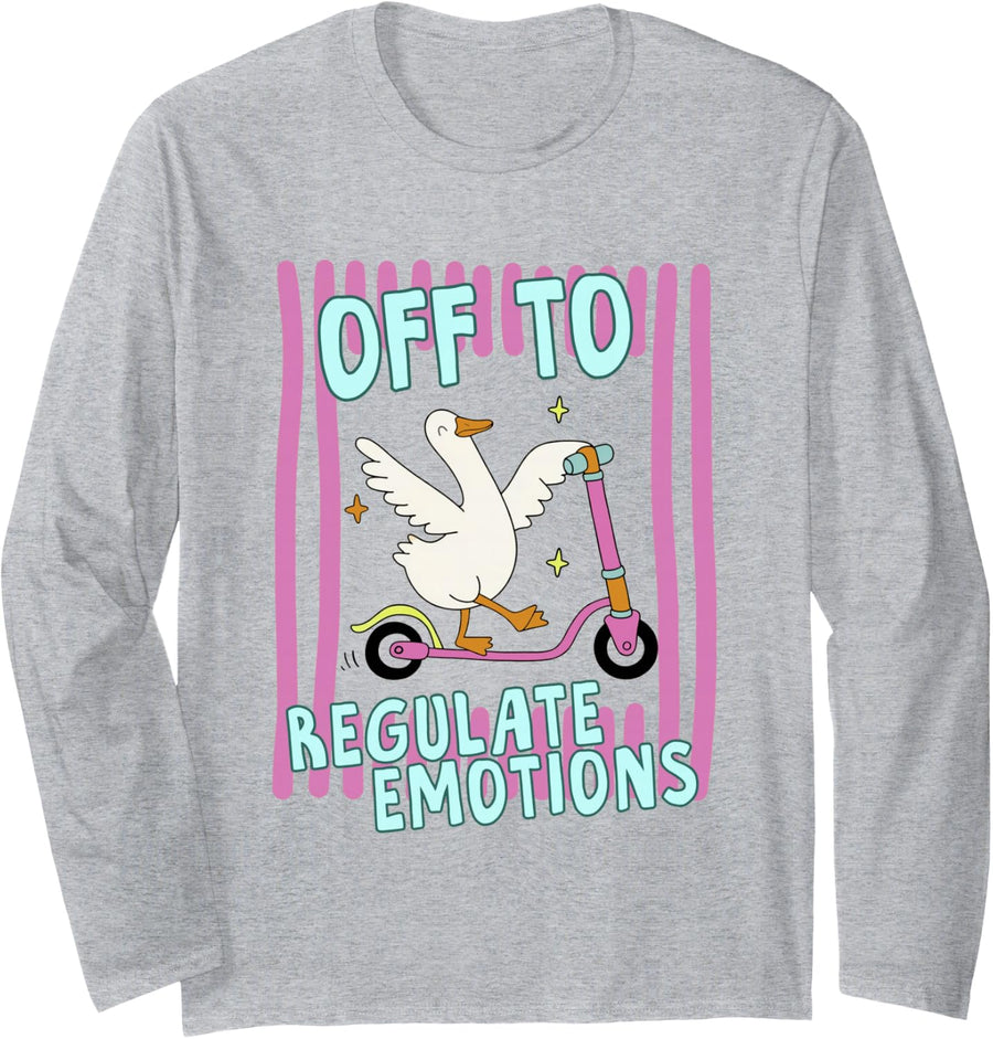 Striped Off to Regulate Emotions Back to School Goose Long Sleeve T-Shirt - Adult Unisex Heather Grey