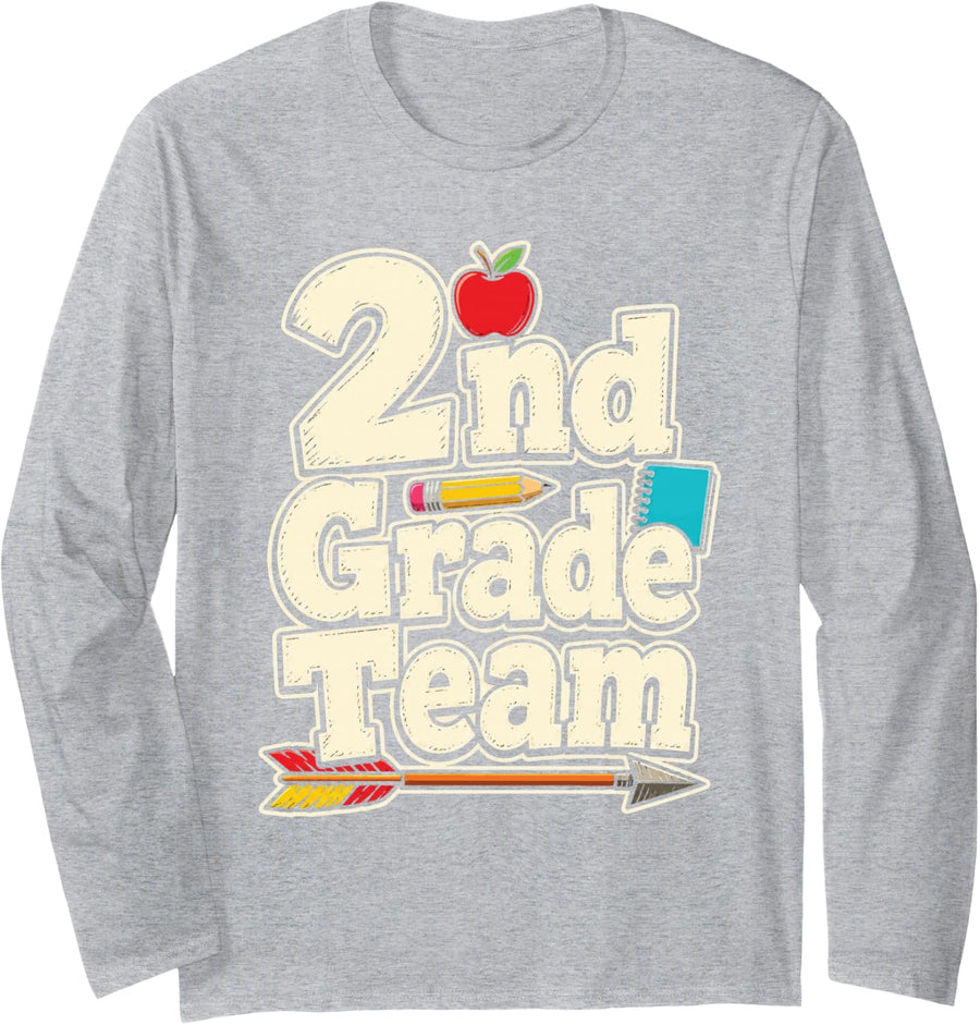 2nd Grade Team Elementary School Teacher Squad Long Sleeve T-Shirt - Adult Unisex Heather Grey