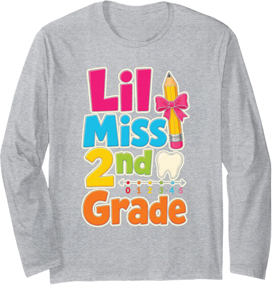 2nd Grade Lil Miss First Day of School Girls Gift Long Sleeve T-Shirt - Adult Unisex Heather Grey
