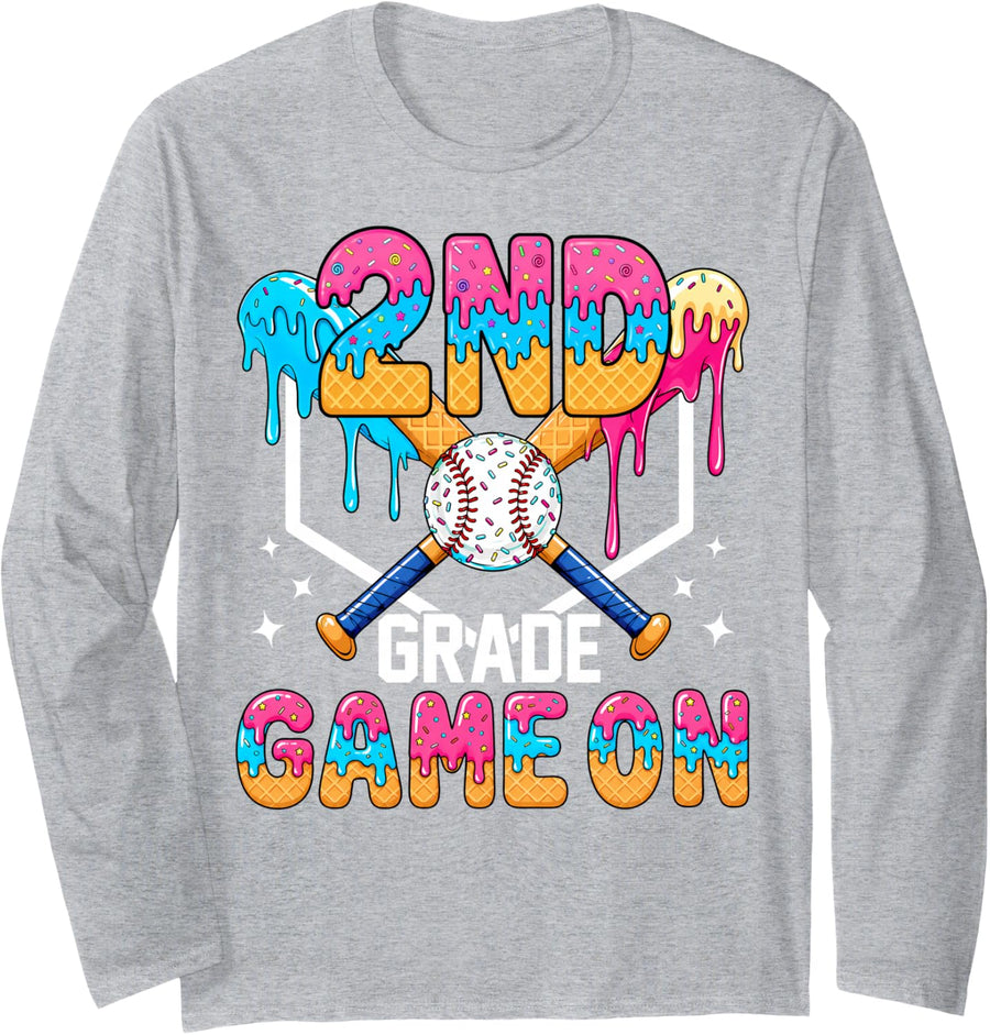2nd Grade Baseball Back to School First Grade Boy Youth Kid Long Sleeve T-Shirt - Adult Unisex Heather Grey
