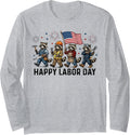 Happy Labor Day Raccoon US American Flag Long Sleeve T-Shirt - Adult Unisex Heather Grey