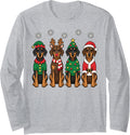 Doberman Pinscher Christmas Reindeer Santa Dobie Dog Lover Long Sleeve T-Shirt - Adult Unisex Heather Grey