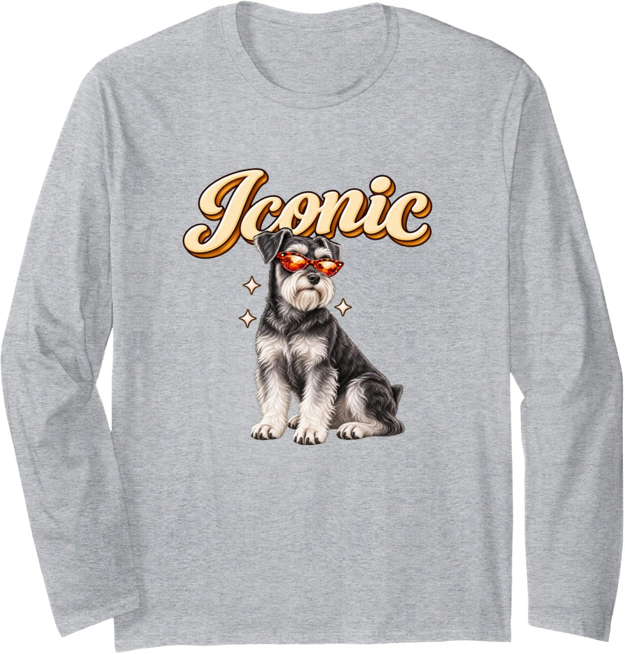 Funny Womens Girls Moms Iconic Miniature Schnauzer Dog Lover Long Sleeve T-Shirt - Adult Unisex Heather Grey