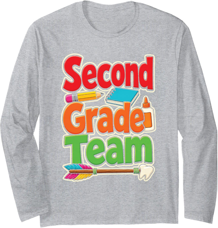 2nd Grade Team Squad First Day Back to Class Kids Long Sleeve T-Shirt - Adult Unisex Heather Grey