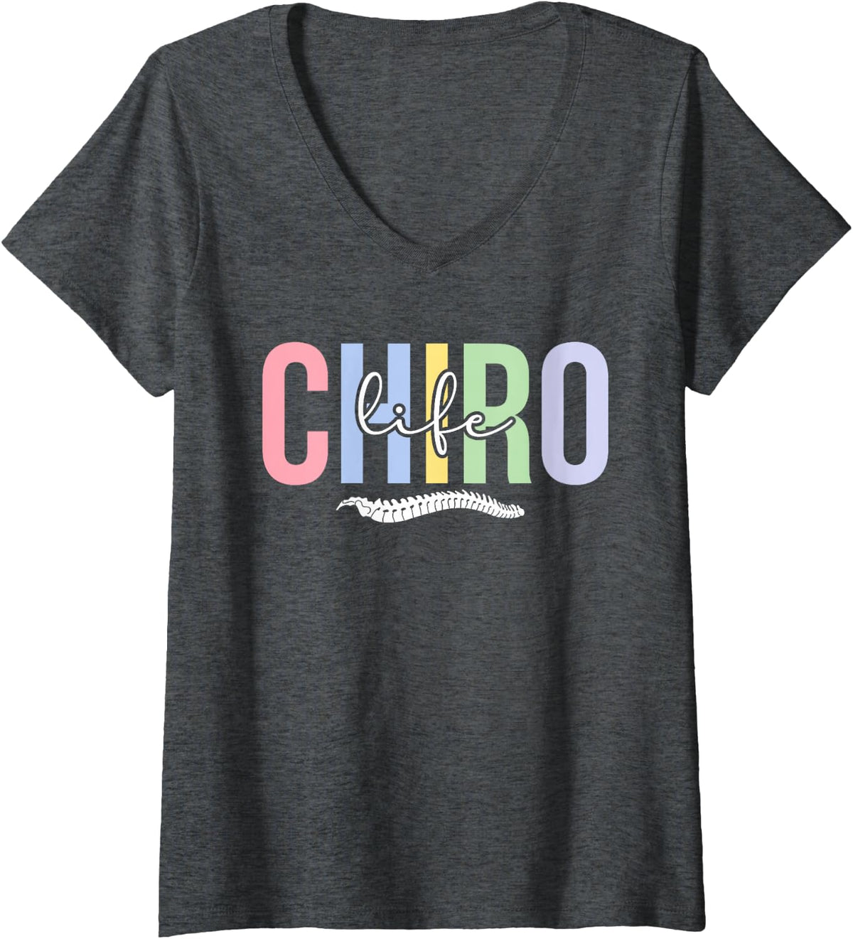 Women's Chiro Life Chiropractor Chiropractic Boho Chiropractor V-Neck T-Shirt - Dark Heather Grey