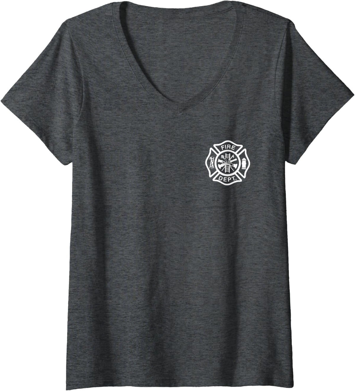 Womens Fire Department Logo Uniform Fireman Symbol Firefighter Gear V-Neck T-Shirt - Dark Heather Grey