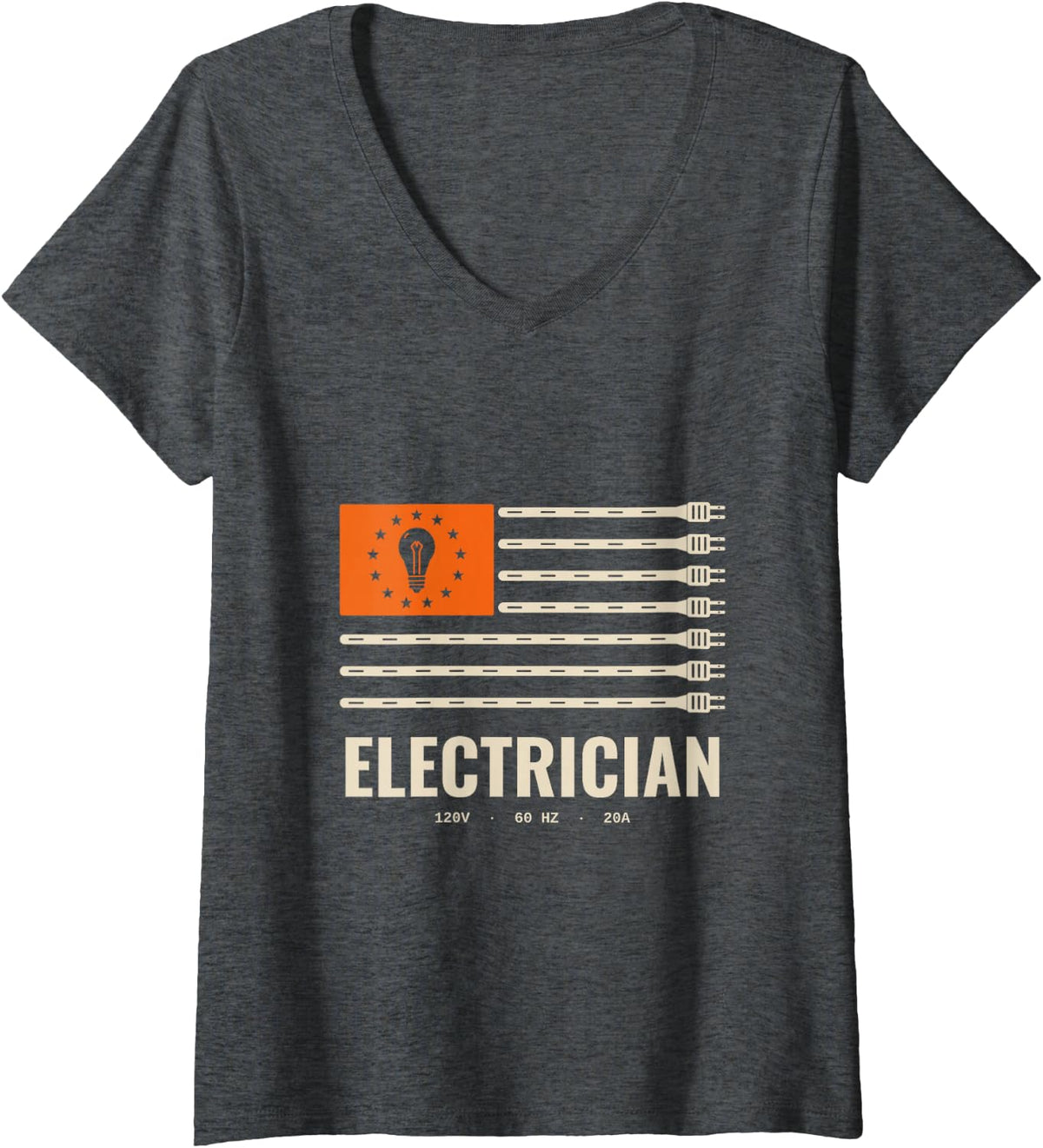 Women's Electrician American Flag Electrical Lineman Graphic V-Neck T-Shirt - Dark Heather Grey