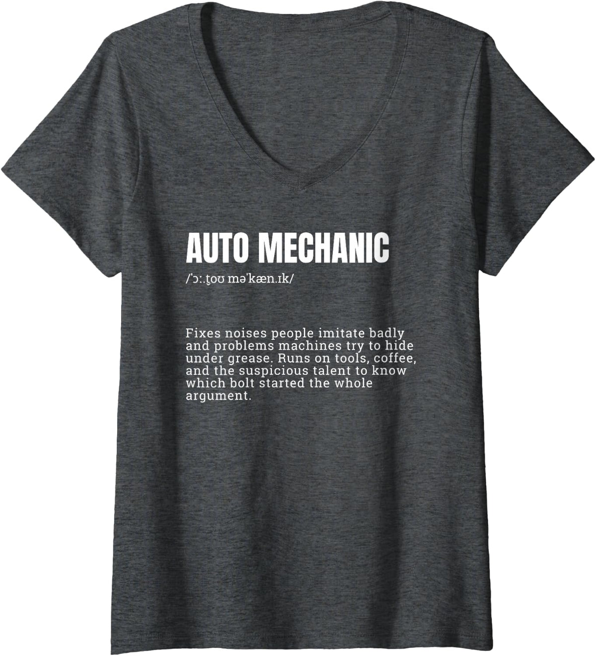 Women's Funny Auto Mechanic Dictionary Definition Shirt V-Neck T-Shirt - Dark Heather Grey