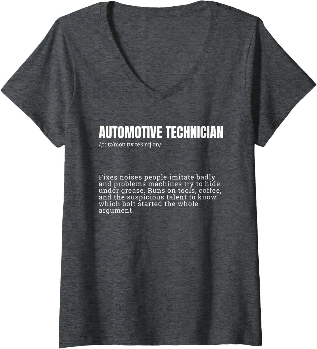 Women's Automotive Technician Definition Funny Car Mechanic V-Neck T-Shirt - Dark Heather Grey