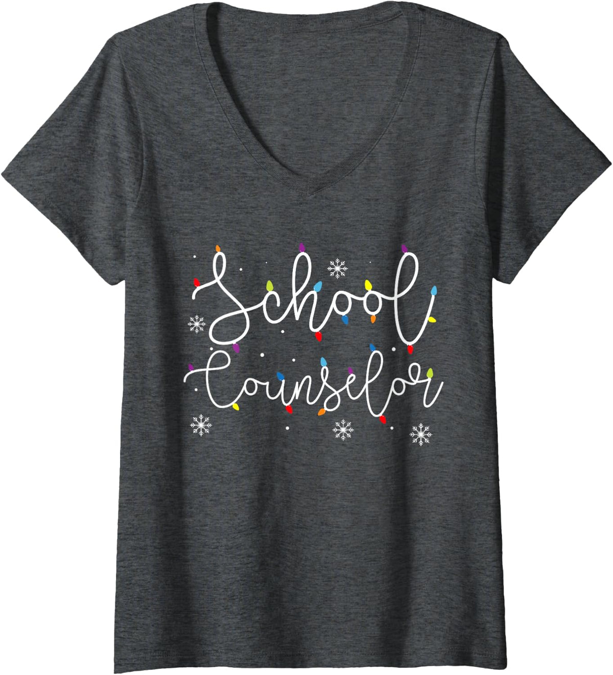 Women's Cute Christmas School Counselor Squad X-mas Light Festive V-Neck T-Shirt - Dark Heather Grey