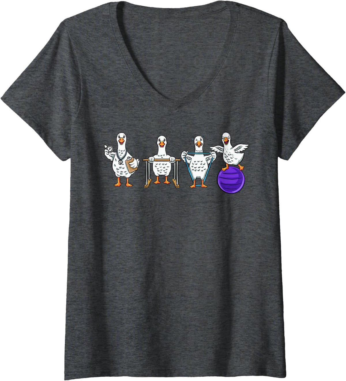 Women's Physical Therapy Silly Therapist Goose Funny PT PTA Rehab V-Neck T-Shirt - Dark Heather Grey