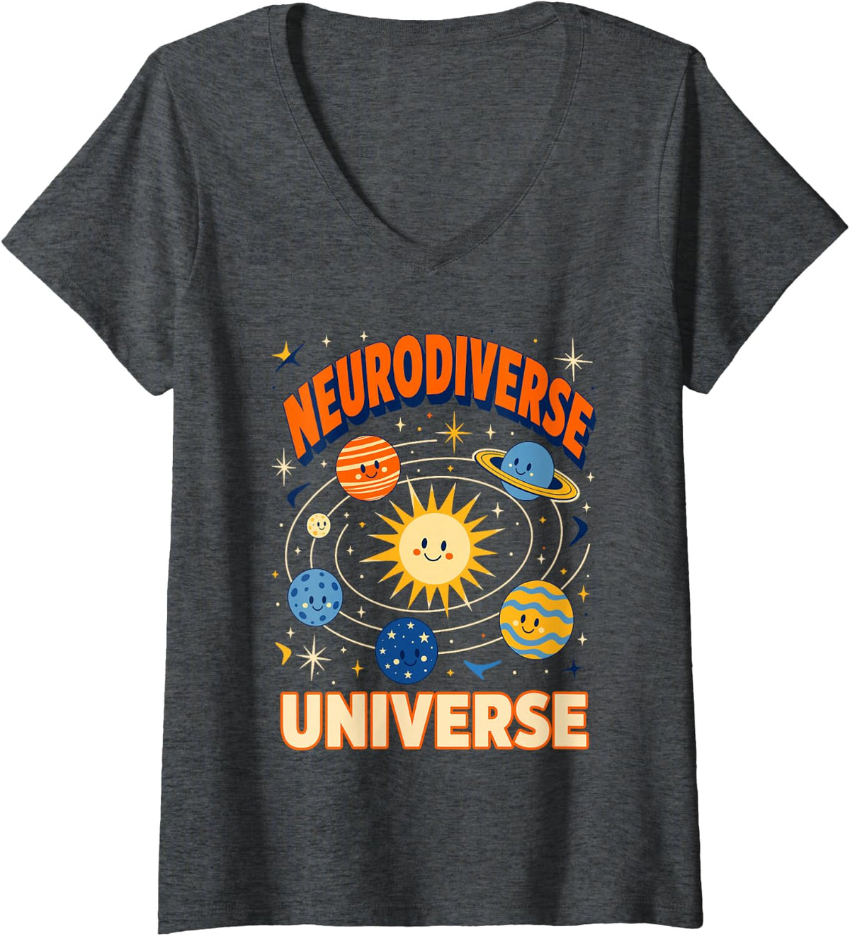 Women's Sped Teacher Neurodiverse Universe Autism ADHD V-Neck T-Shirt - Dark Heather Grey