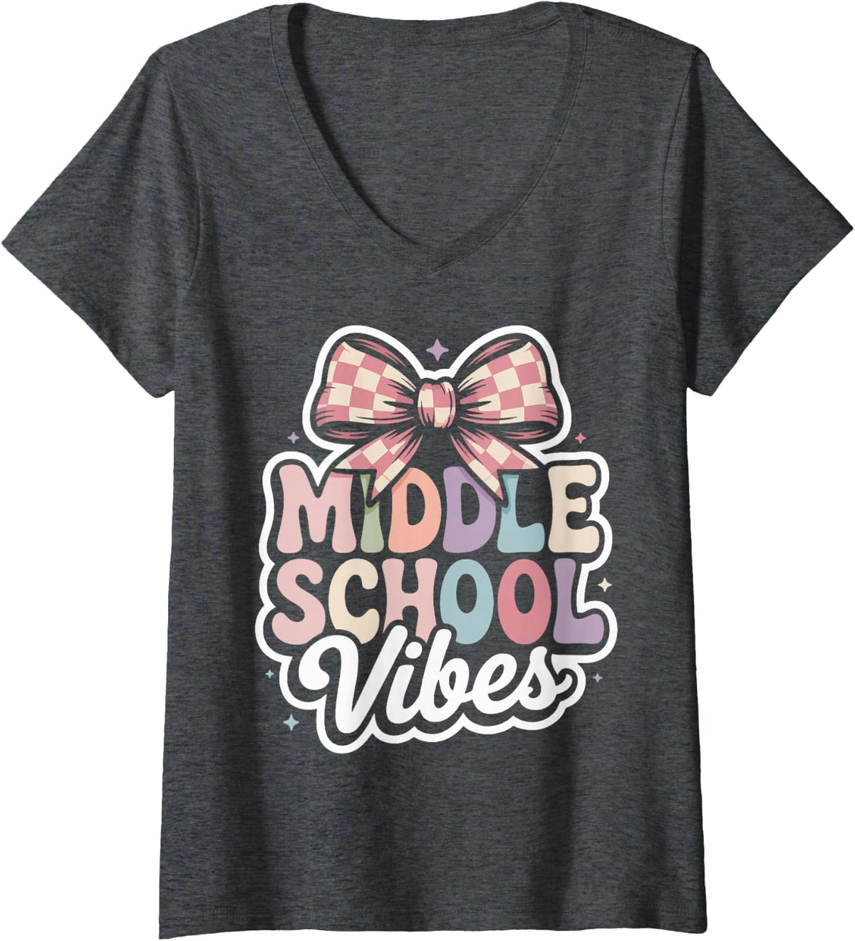 Women's Middle School Vibes Back-to-School for Students Teachers V-Neck T-Shirt - Dark Heather Grey