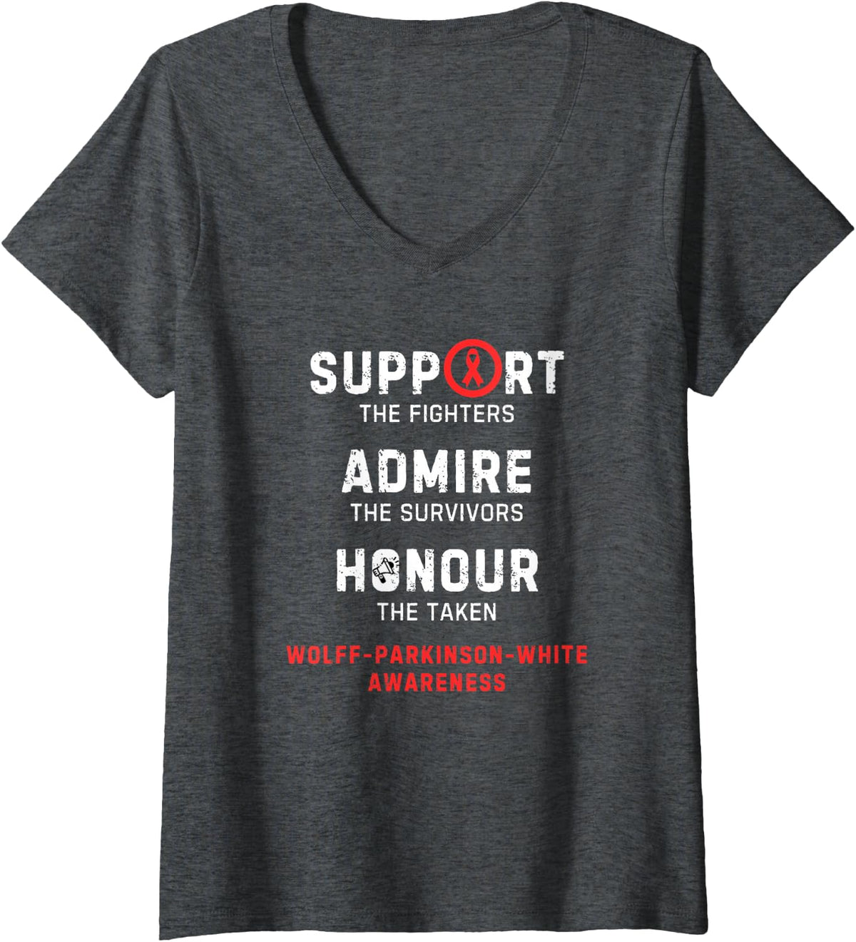 Women's Support Fighters Admire Survivors Wolff-Parkinson-White V-Neck T-Shirt - Dark Heather Grey
