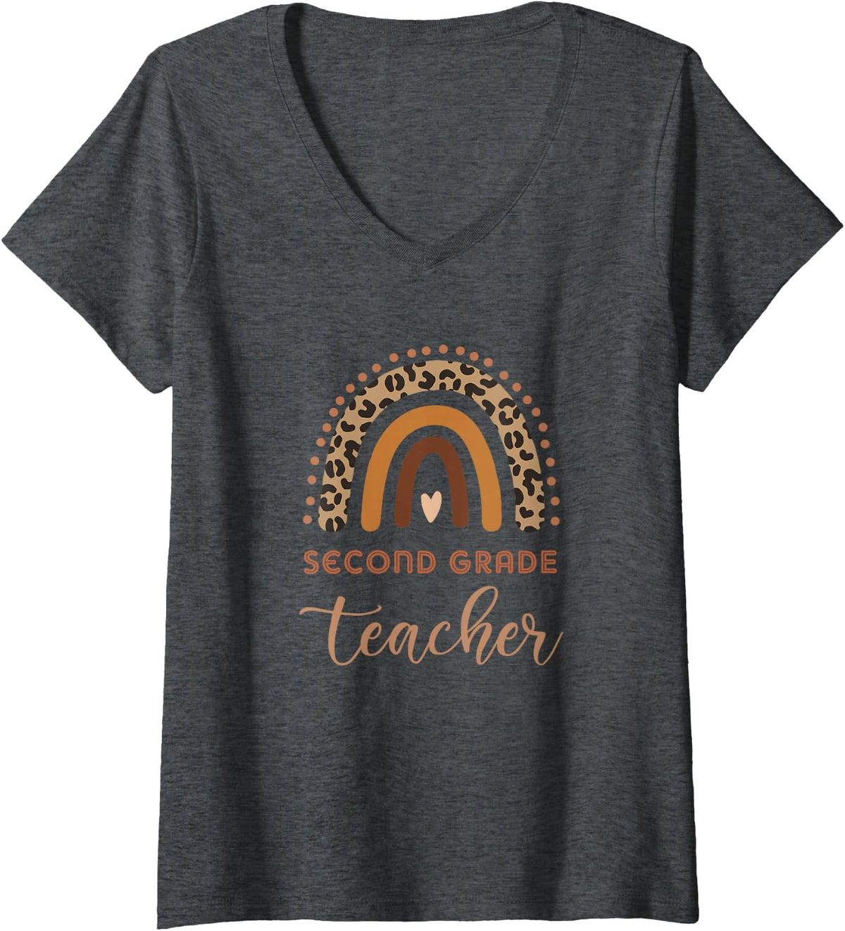 Womens Boho Rainbow Second Grade Teachers 2nd Grade Cheetah Print V-Neck T-Shirt - Dark Heather Grey