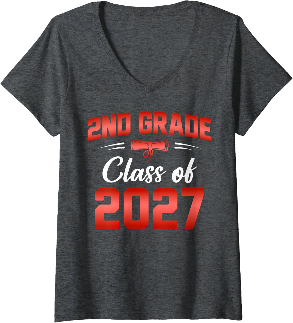 Women's 2nd Grade Class of 2027 Graduate Student School Graduation V-Neck T-Shirt - Dark Heather Grey