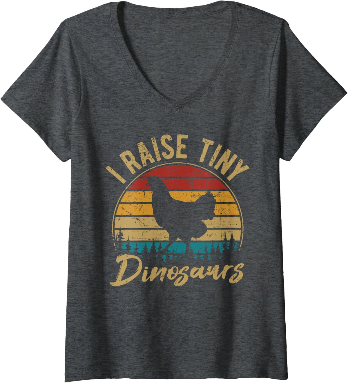 Womens I Raise Tiny Dinosaurs Chickens Farmer Chicken Farmer Gift V-Neck T-Shirt - Dark Heather Grey