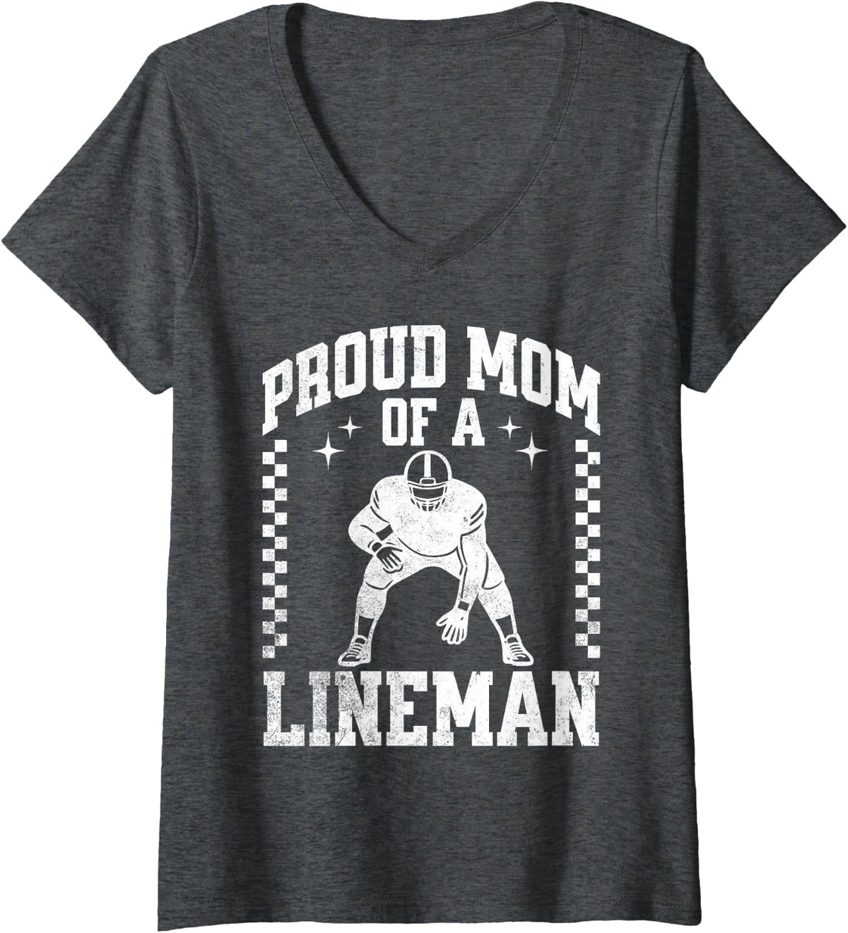 Women's Proud Mom of A Lineman - Football Lineman Mom V-Neck T-Shirt - Dark Heather Grey