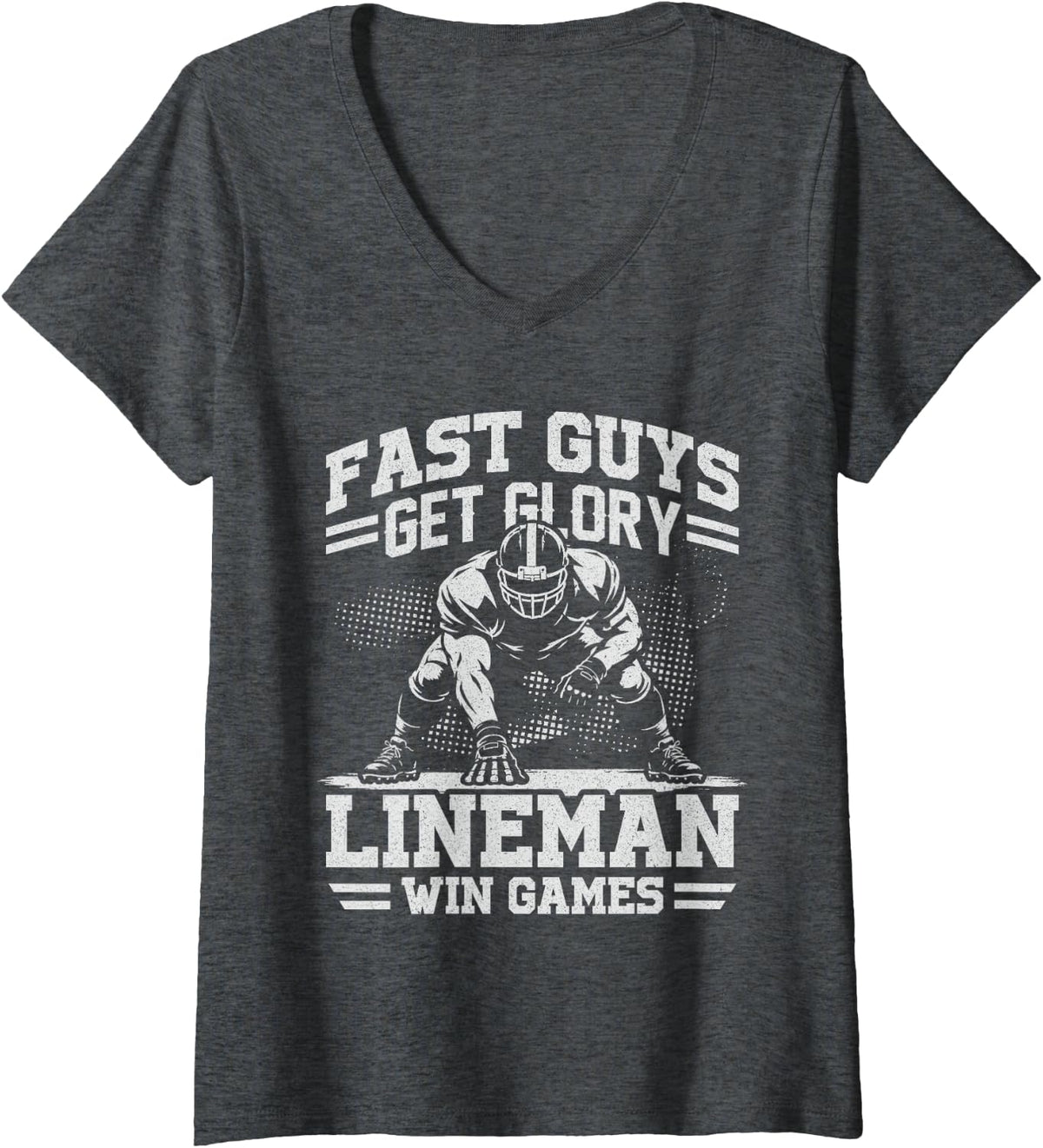 Women's Fast Guys Get Glory Lineman Offensive Football Games His/Her V-Neck T-Shirt - Dark Heather Grey