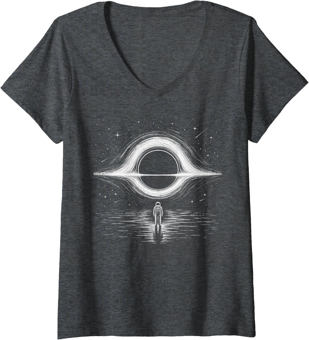 Women's Black Hole Physics Astrophysics Physic Astronaut V-Neck T-Shirt - Dark Heather Grey