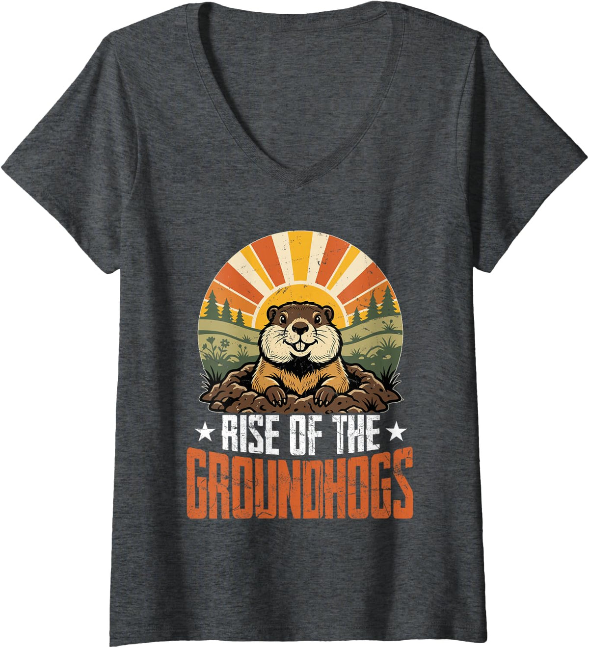 Women's Rise of The Groundhogs Weather Day Celebration V-Neck T-Shirt - Dark Heather Grey