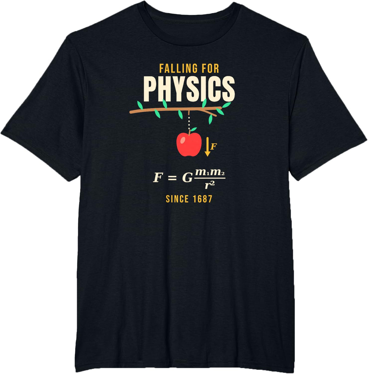 Falling for Physics Newton Law of Universal Gravitation T-Shirt - Black