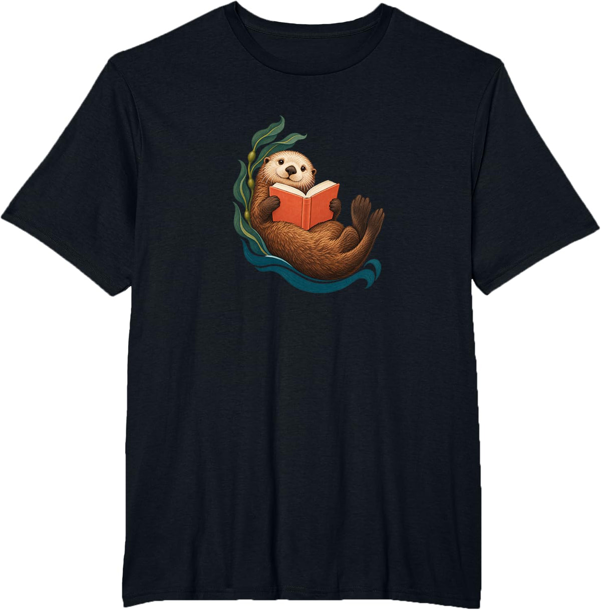 Sea Otter Reading a Book Ocean Book Lover Art T-Shirt - Black