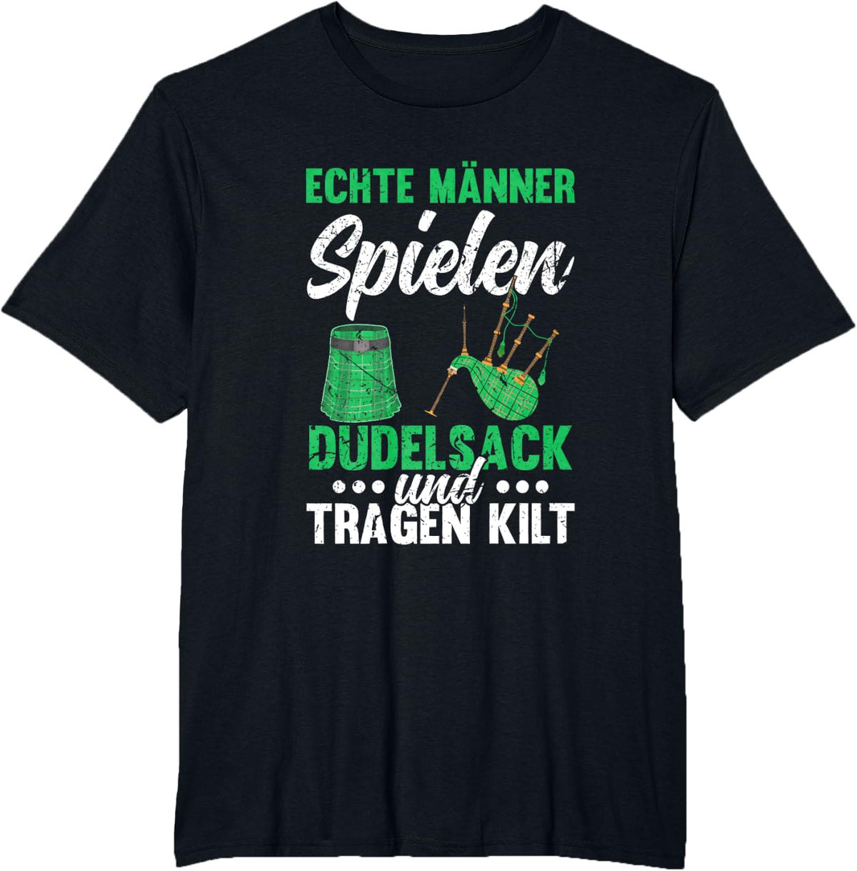 Bagpipe and Kilt Sack Pipe Bagpipe Player T-Shirt - Black