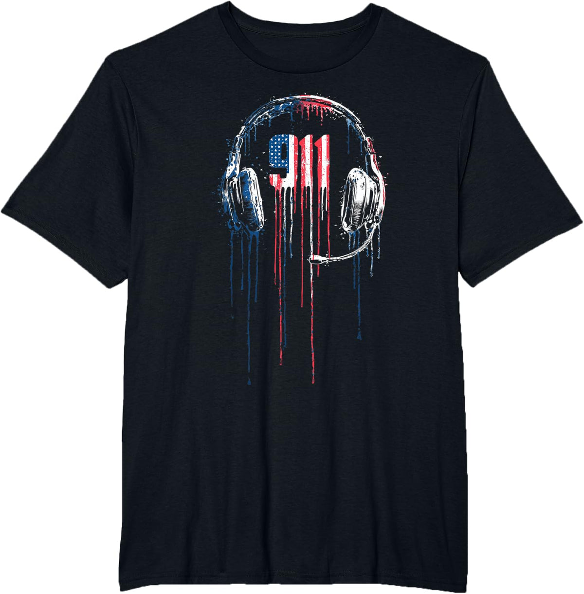911 Dispatcher Operator American Flag USA Drip Graffiti T-Shirt - Black