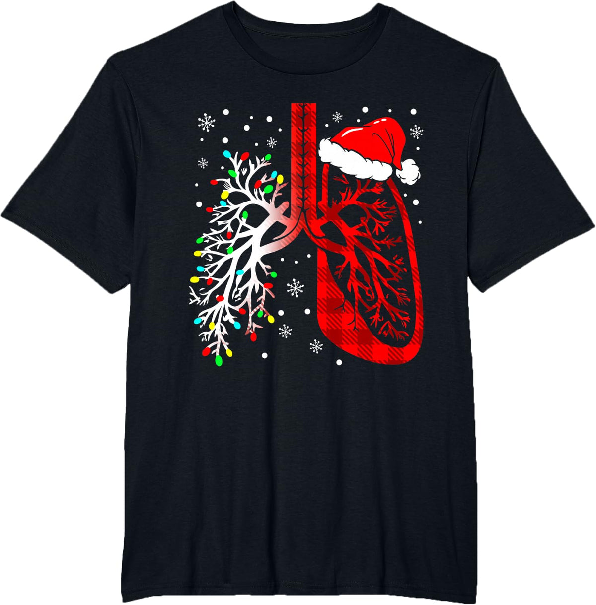 Christmas Lung Lights Respiratory Therapist Holiday T-Shirt - Black