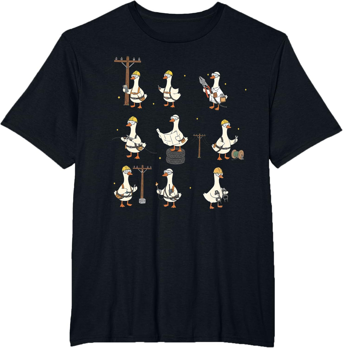 Cute Silly Goose Lineman Power Electrical Lineworker Tech T-Shirt - Black