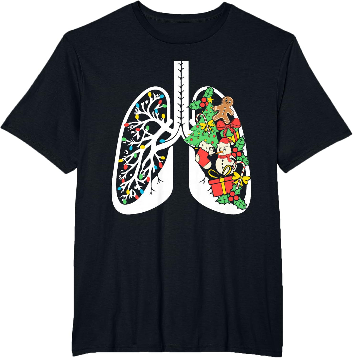 Christmas Respiratory Therapist Lung Christmas Lung Art T-Shirt - Black
