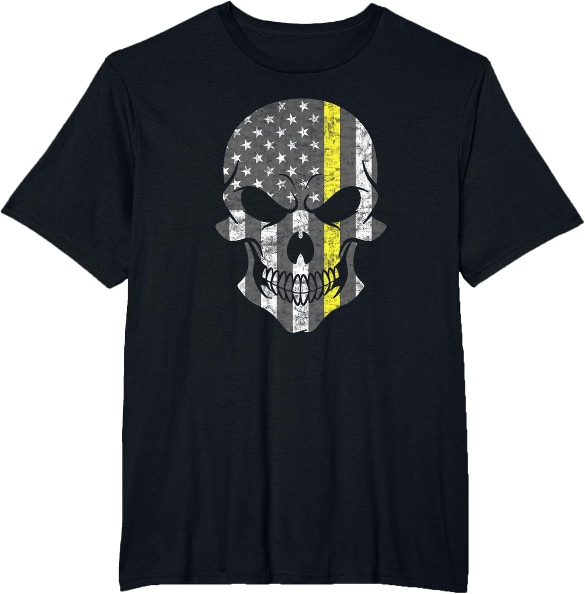 Thin Yellow Line USA Flag Skull Support Dispatchers Gift T-Shirt for Women Men - Black