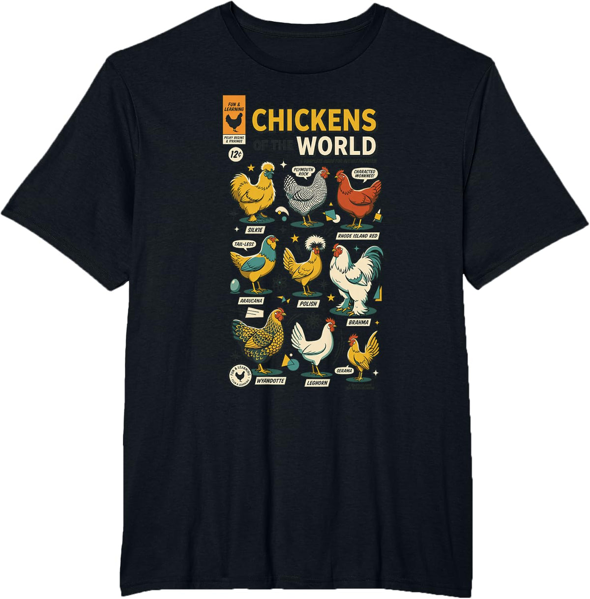 Chicken Lover Chickens of The World Rooster T-Shirt - Black