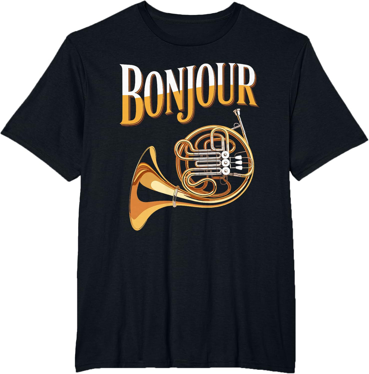 Bonjour French Horn Musician Design T-Shirt - Black