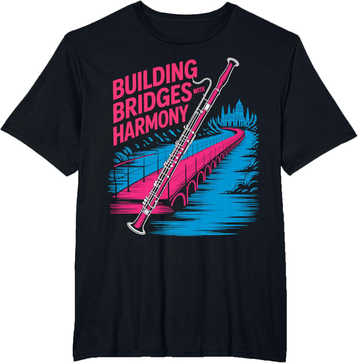 Building Bridges with Harmony Bassoon Design T-Shirt - Black